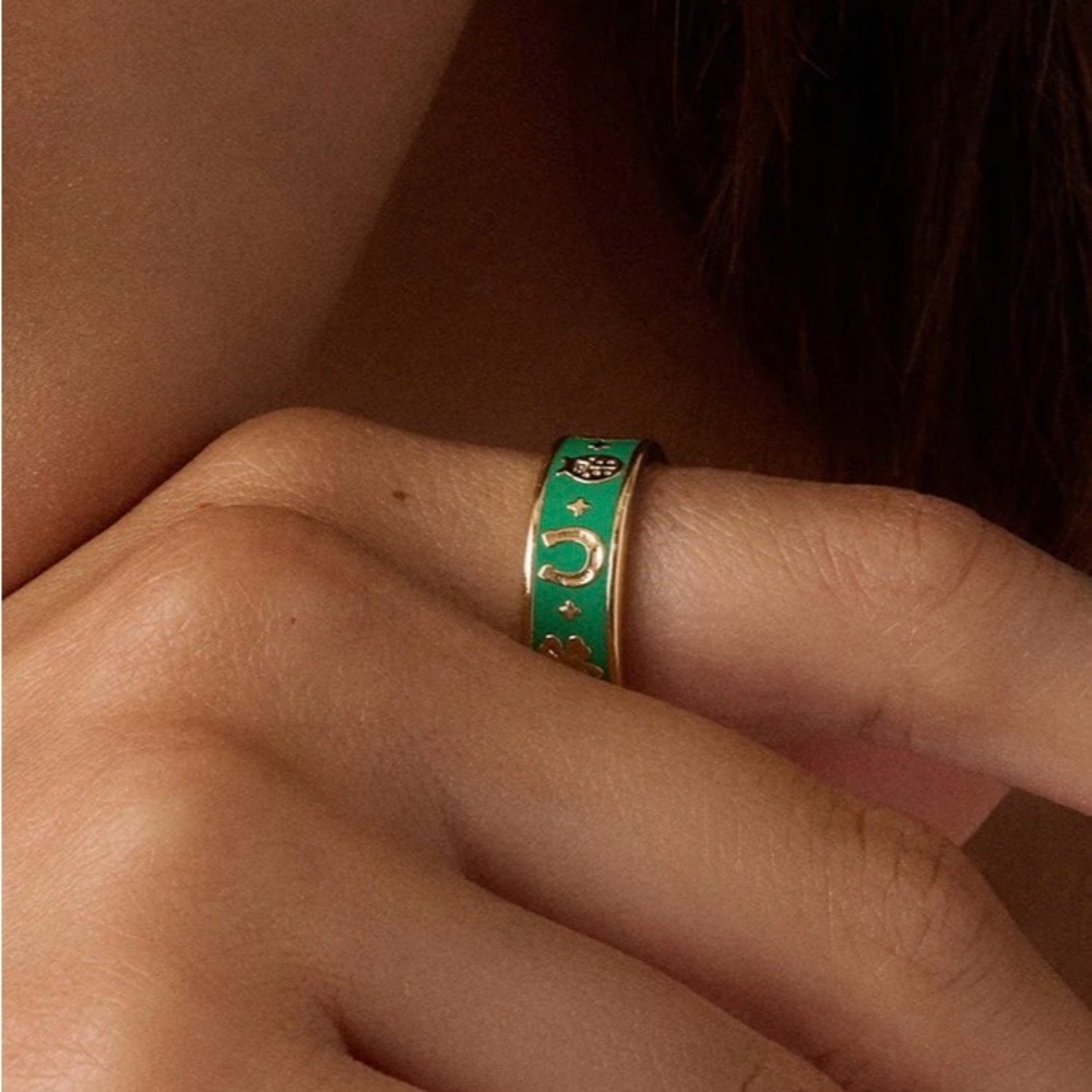 Gorjana Green Enamel Ring with Gold Accents